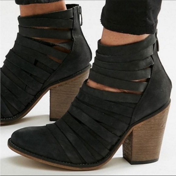 Free People Black Anthropologie Hybrid Strappy Heel Ankle Bootie women size 9 - Picture 4 of 9